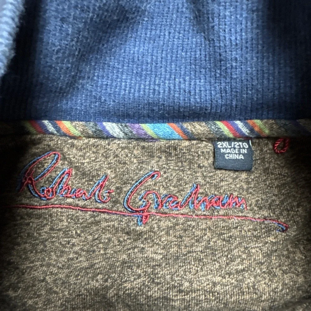 Robert Graham‎ Sweater Men Sz XXL Blue 1/4 Zip Pullover Waffle Knit Cotton